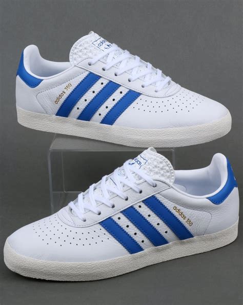 blue and white adidas sneakers.